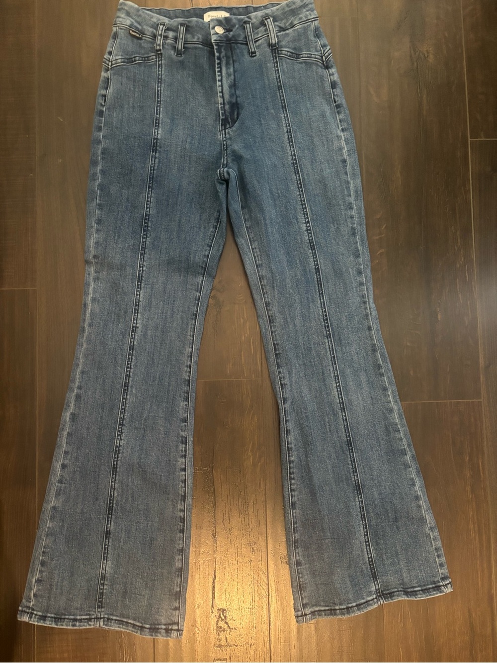 High-Rise Blue Seamed Flare Jeans